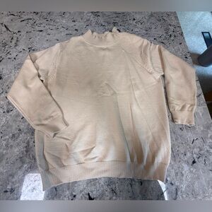 Crew Neck Sweater - Cream with Silver Buttons on Left Shoulder